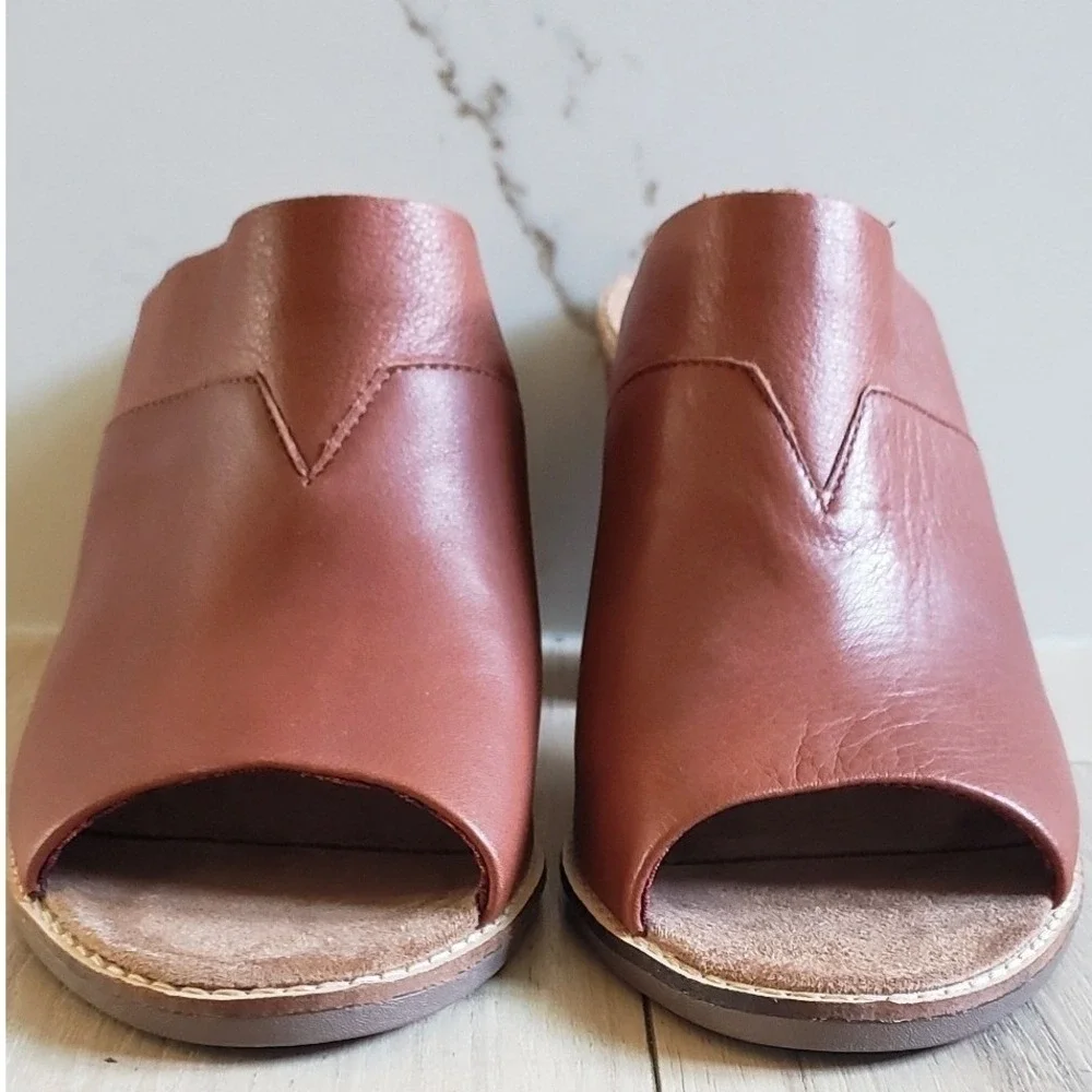Toms Majorca Mule Sandals Womens 11 Brown‎ Cognac Leather Block Heel New